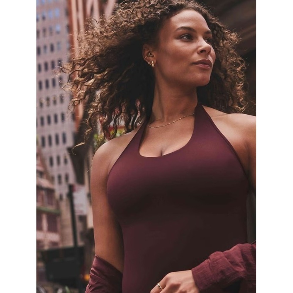 Athleta BodyMove Halter Vitaform Bodysuit XL TALL XL/T Garnet Stretch Thong Tank